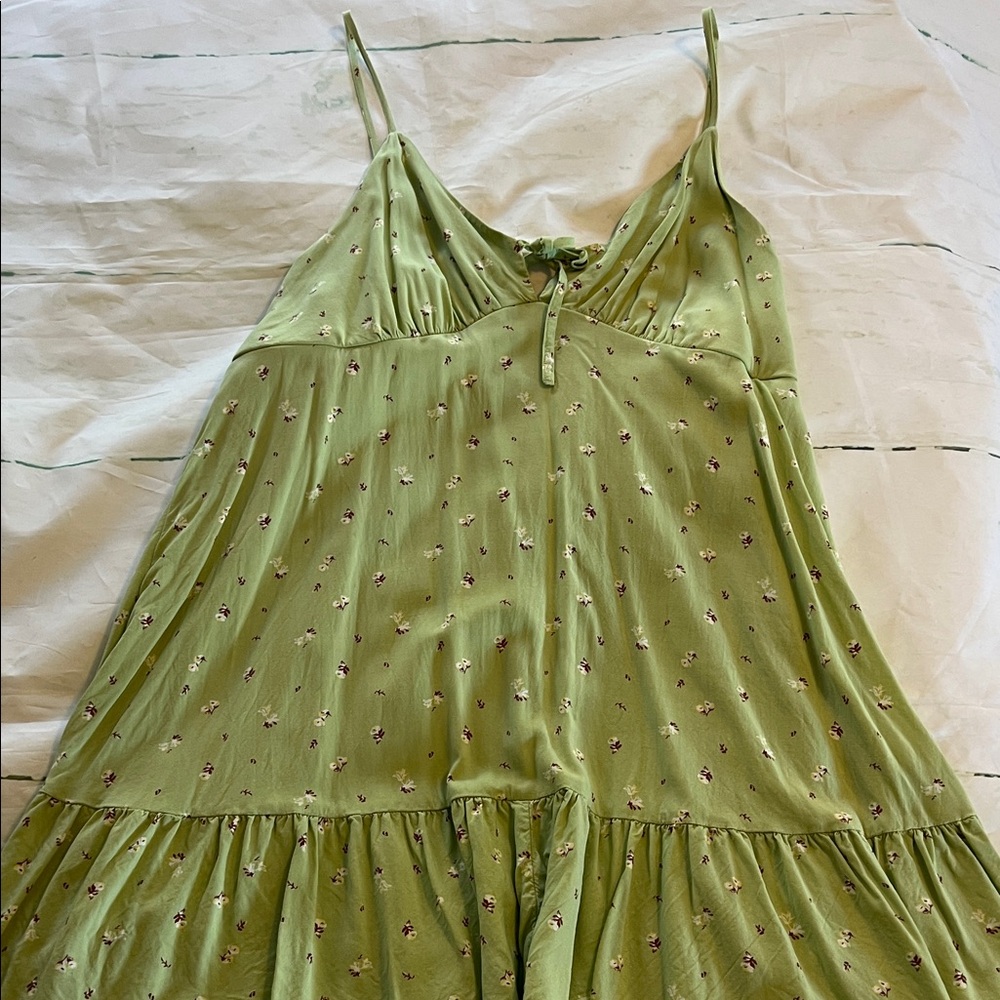 Green Floral Spaghetti Strap Dress 1X